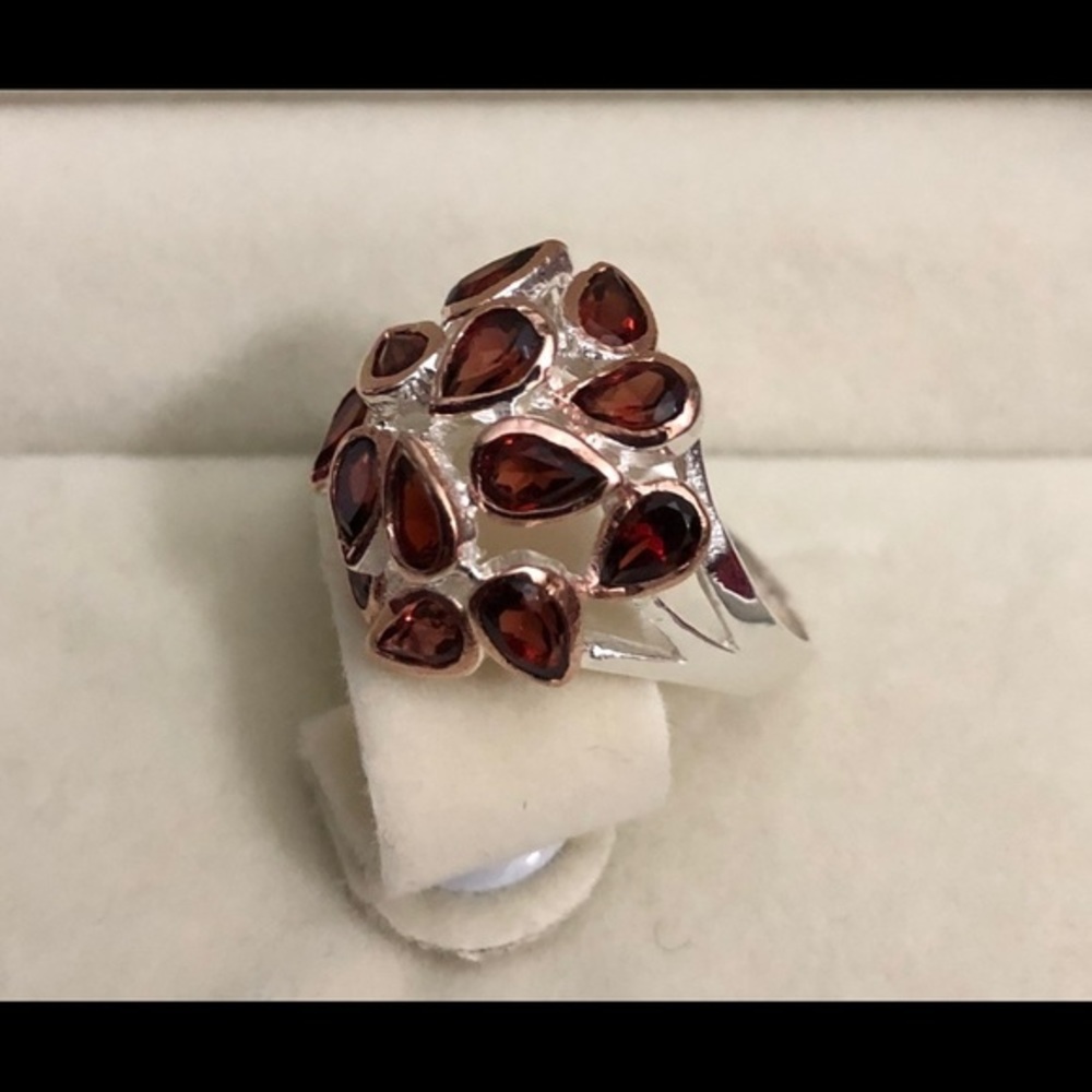 Natural garnet cocktail 925 silver ring size 7.25